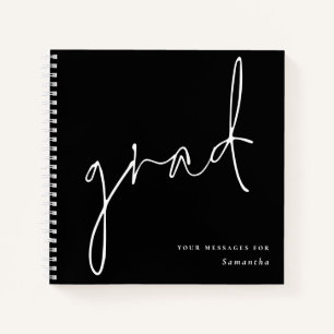 Grad White Script Black Graduation Guest Book