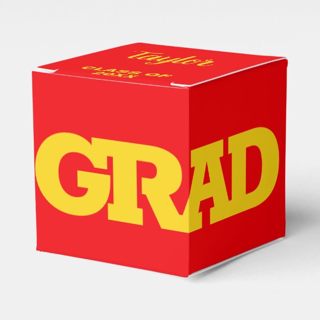 GRAD Yellow and Red Graduation Party Favour Box (Front Side)