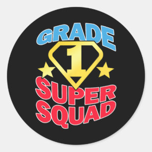 Grade 1 Super Squad Superhero Teacher Team  Classic Round Sticker