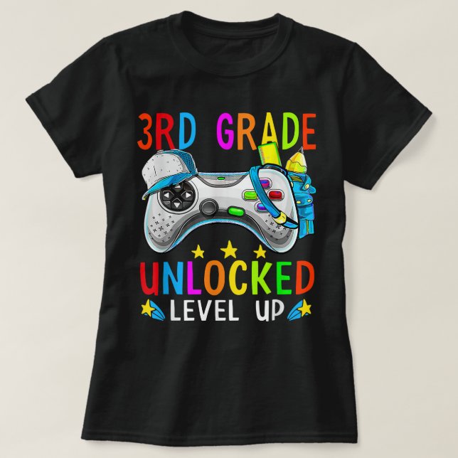Grade 3 Unlocked Level Up Gamer Back To School 3rd T-Shirt (Design Front)