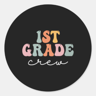 Grade Crew Retro Groovy Women Happy First Day Of S Classic Round Sticker