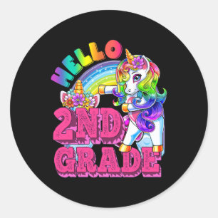 Grade Flossing Unicorn Kids Hello 2nd Grade Squad Classic Round Sticker