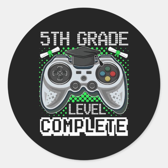 Grade Level Complete Gamer 5th Grade Graduation Gi Classic Round Sticker (Front)