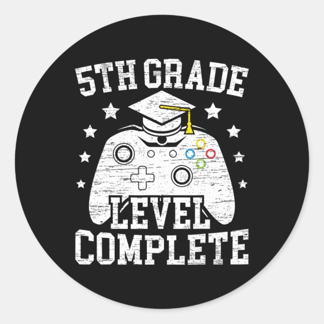 Grade Level Complete Student Graduation Video Game Classic Round Sticker (Front)