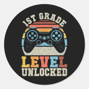 Grade Level Unlocked Gamer 1st Day Of School Boys Classic Round Sticker