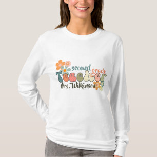 Grade Name Retro Groovy Back to School Teacher T-Shirt