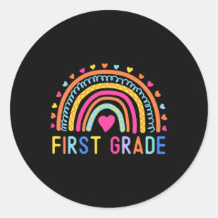Grade Rainbow Girls Boys Teacher Team 1st Grade Sq Classic Round Sticker