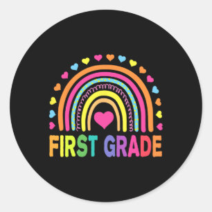 Grade Rainbow Girls Boys Teacher Team 1st Grade Sq Classic Round Sticker
