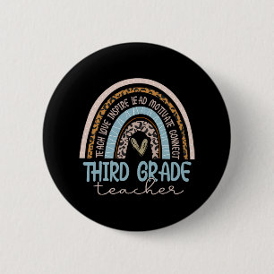 Grade Teacher Leopard Boho Rainbow Back To School  6 Cm Round Badge