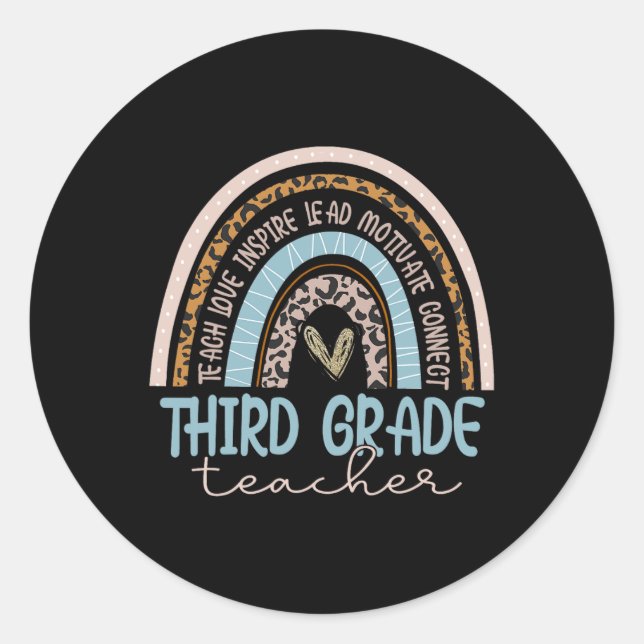 Grade Teacher Leopard Boho Rainbow Back To School  Classic Round Sticker (Front)