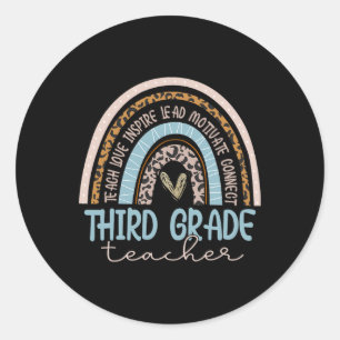 Grade Teacher Leopard Boho Rainbow Back To School  Classic Round Sticker
