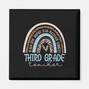 Grade Teacher Leopard Boho Rainbow Back To School  Magnet