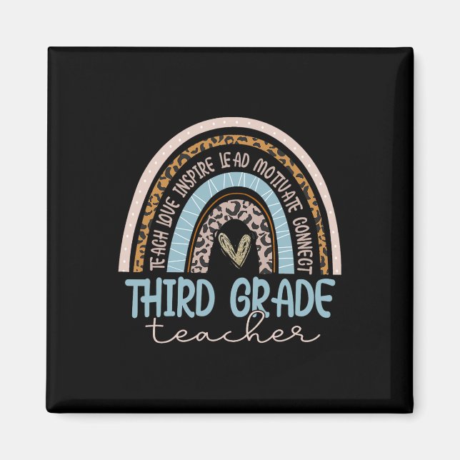 Grade Teacher Leopard Boho Rainbow Back To School  Magnet (Front)