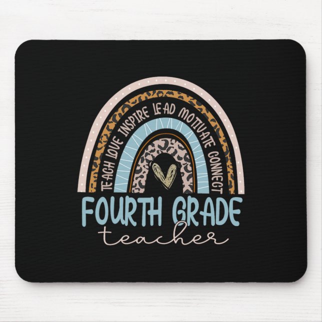 Grade Teacher Leopard Boho Rainbow Back To School  Mouse Pad (Front)