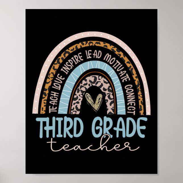 Grade Teacher Leopard Boho Rainbow Back To School  Poster (Front)