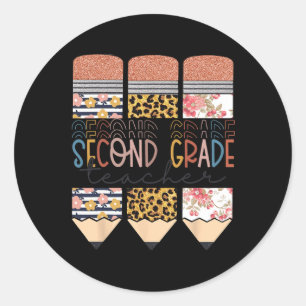Grade Teacher Leopard Pencil First Day Of School  Classic Round Sticker