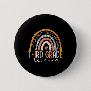 Grade Teacher Teach Love Inspire Boho Rainbow 6 Cm Round Badge