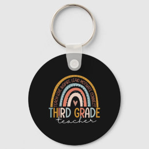 Grade Teacher Teach Love Inspire Boho Rainbow Key Ring