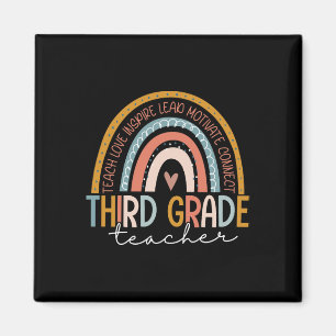 Grade Teacher Teach Love Inspire Boho Rainbow Magnet