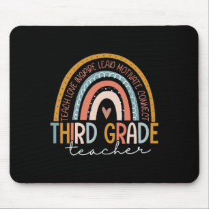 Grade Teacher Teach Love Inspire Boho Rainbow  Mouse Pad