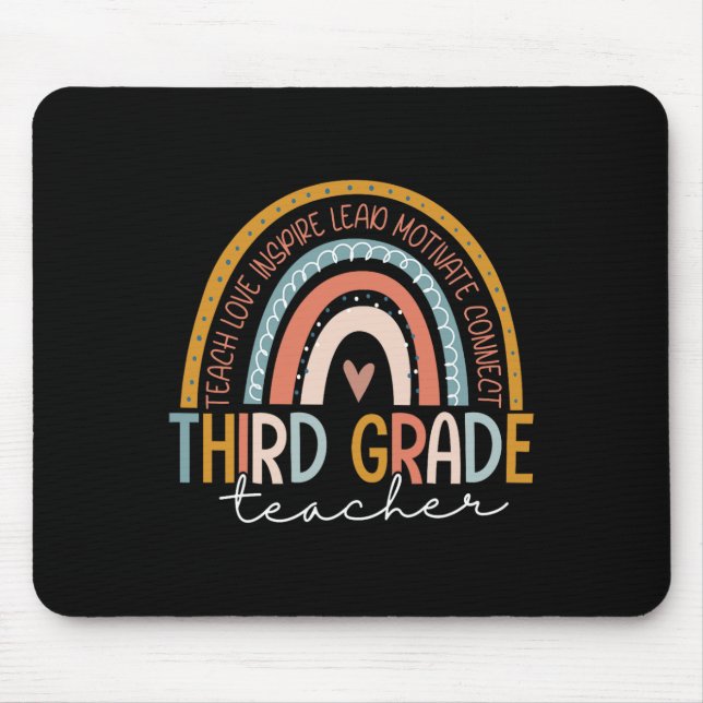 Grade Teacher Teach Love Inspire Boho Rainbow  Mouse Pad (Front)
