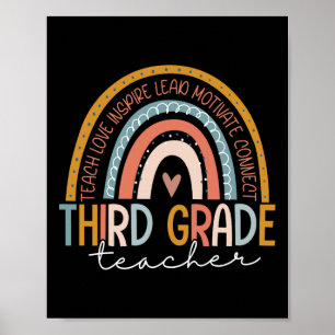 Grade Teacher Teach Love Inspire Boho Rainbow Poster