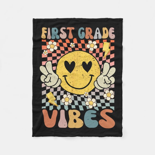 Grade Vibes 1st Grade Retro Teacher 1st Day Of Sch Fleece Blanket (Front)
