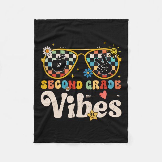 Grade Vibes - 2nd Grade Team Retro 1st Day Of Scho Fleece Blanket (Front)