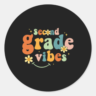 Grade Vibes 2nd Grade Team Retro 1st Day Of School Classic Round Sticker