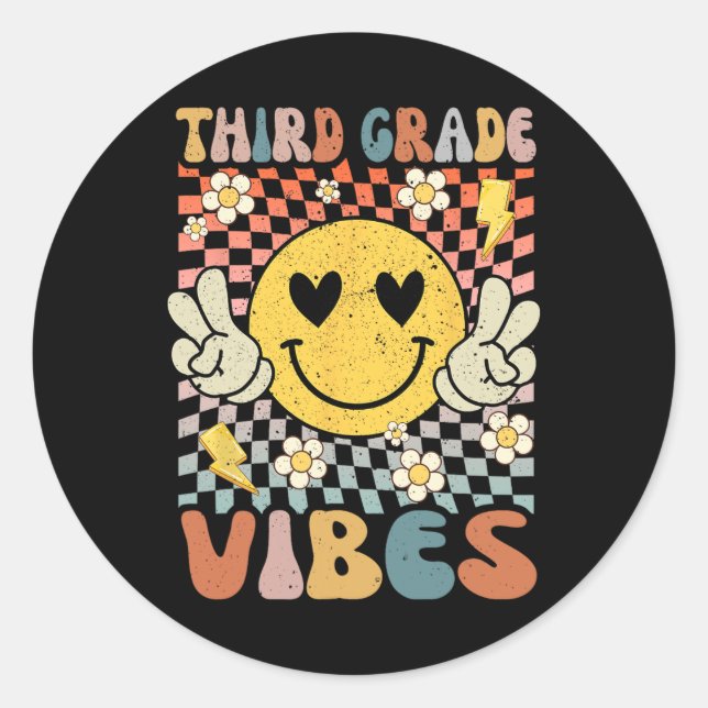 Grade Vibes 3rd Grade Retro Teacher 1st Day Of Sch Classic Round Sticker (Front)