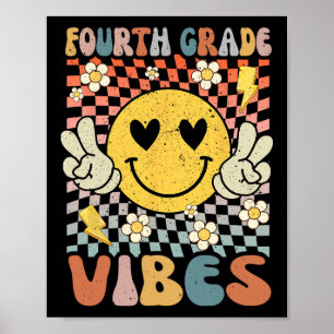 Grade Vibes 4th Grade Retro Teacher 1st Day Of Sch Poster