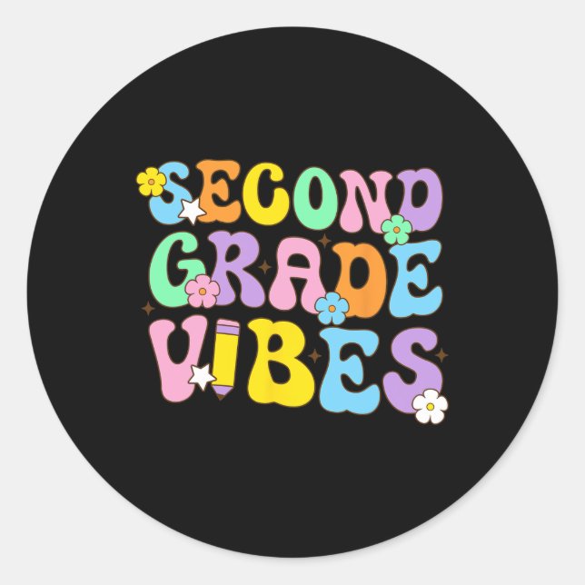 Grade Vibes Back To School Retro 2nd Grade Teacher Classic Round Sticker (Front)