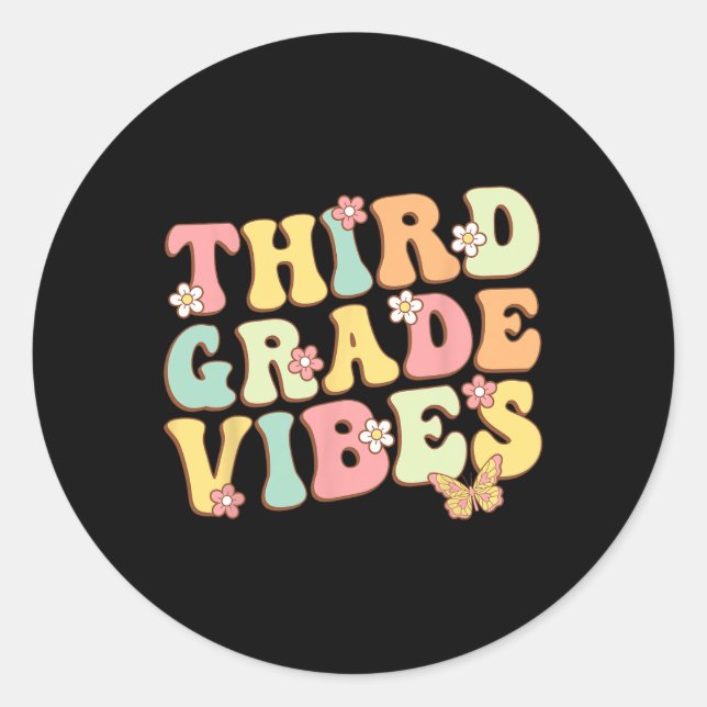 Grade Vibes Hello Team 3rd Grade Teacher Kids Retr Classic Round Sticker (Front)