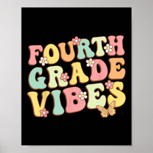 Grade Vibes Hello Team 4th Grade Teacher Kids Retr Poster