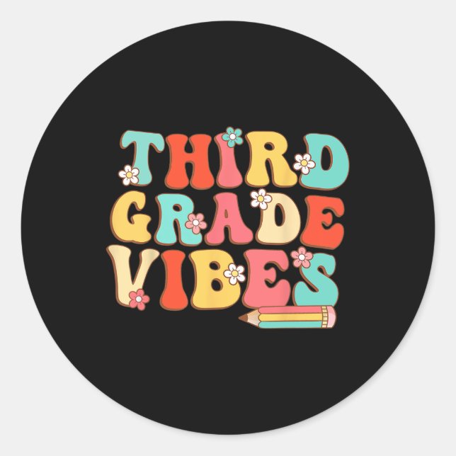 Grade Vibes Retro Groovy - 3rd Grade Back To Schoo Classic Round Sticker (Front)