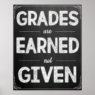 Grades Are Earned Not Given Classroom Poster