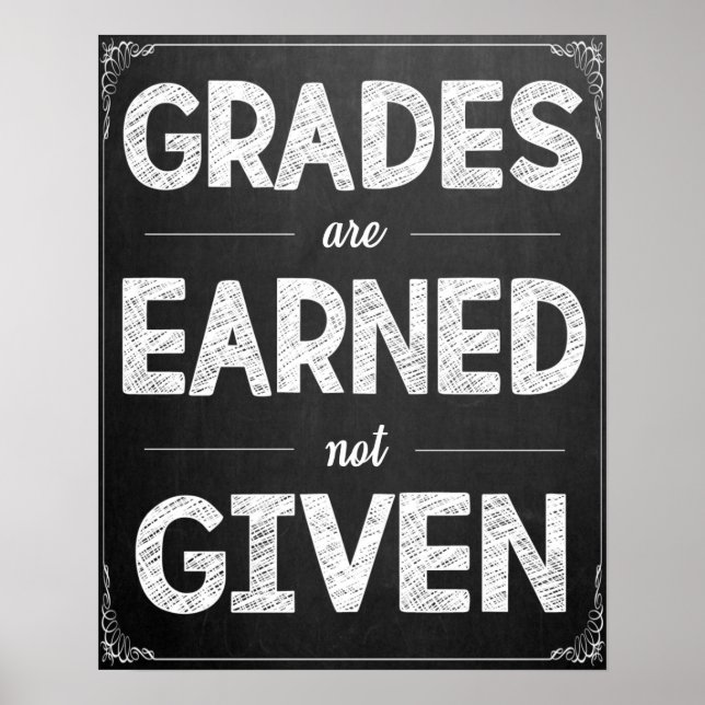 Grades Are Earned Not Given Classroom Poster (Front)