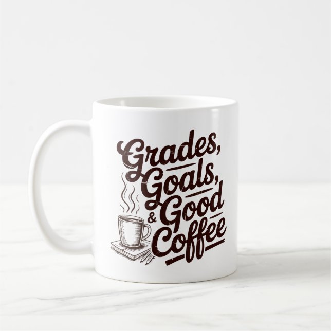 Grades Goals & Good Coffee Retro Teacher Mug (Left)