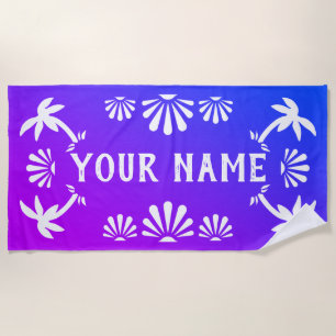Gradient beach palm tree personalised name beach towel
