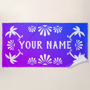 Gradient beach palm tree personalised name towel
