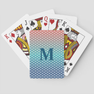 Gradient Blue and Orange Simple Hearts Pattern Playing Cards