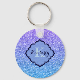 Gradient Blue And Purple Glitter Key Ring