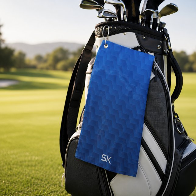 Gradient Blue Chevron Monogram Golf Towel (Creator Uploaded)