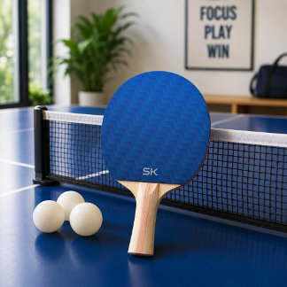 Gradient Blue Chevron Monogram Ping Pong Paddle