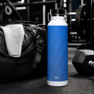 Gradient Blue Chevron Monogram  Water Bottle