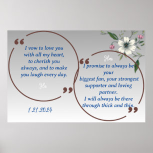 GRADIENT BLUE FLORAL WEDDING VOWS DISPLAY POSTER