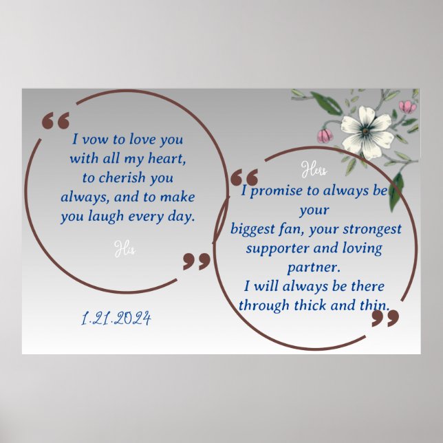 GRADIENT BLUE FLORAL WEDDING VOWS DISPLAY POSTER (Front)