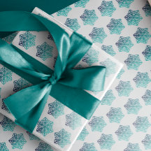 Gradient Blue Green,Navy Snowflakes Wrapping Paper