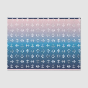 Gradient blue pink   nautical anchor pattern tissue paper