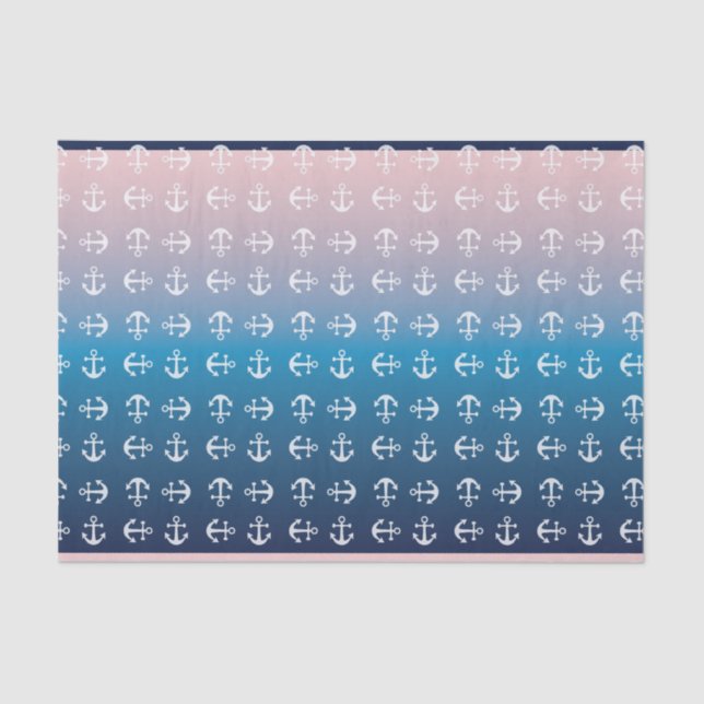 Gradient blue pink | nautical anchor pattern tissue paper (Front)